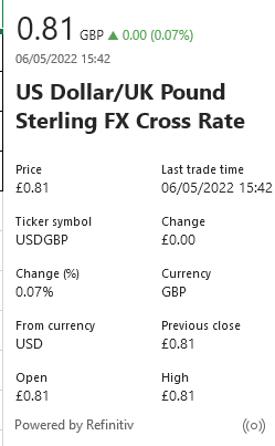 live exchange rate in Excel data card