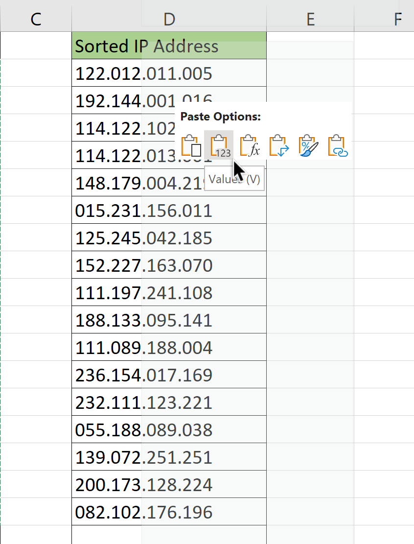 copy newly formatted IP address