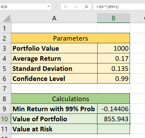 value at risk template in Excel